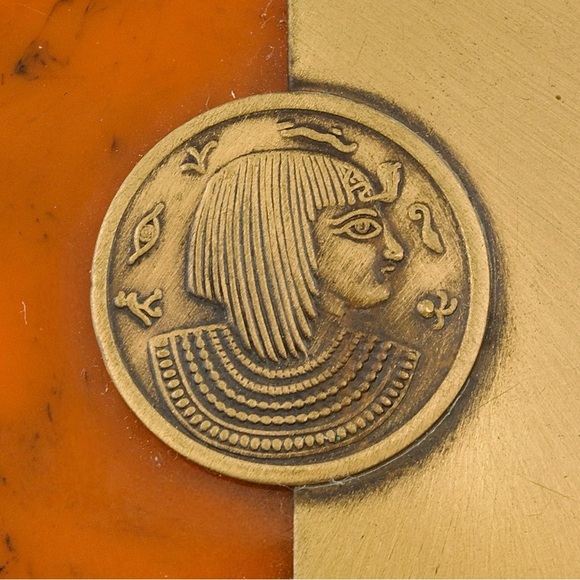 Vintage Egyptian Revival Lucite & Brass Necklace Pendant Cleopatra Egyptomania - Picture 2 of 6